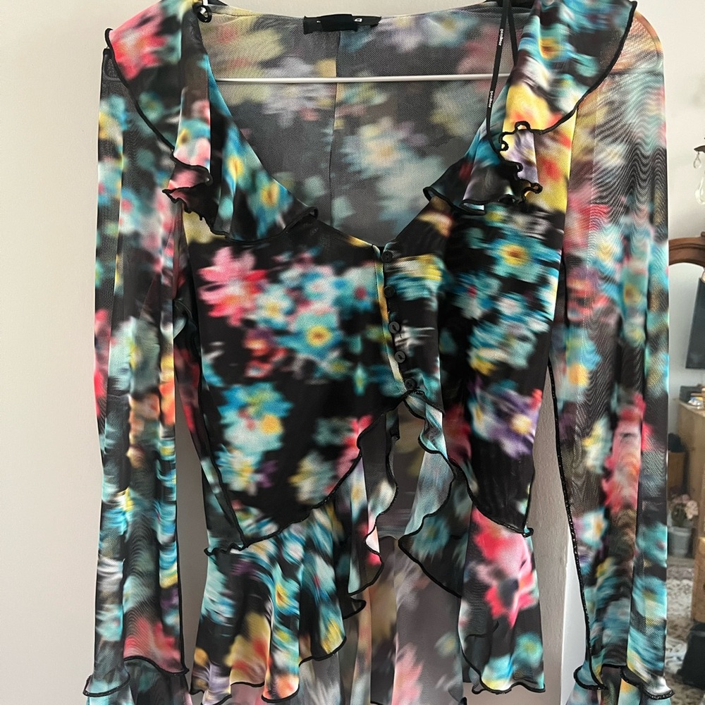 Desigual Black Floral Mesh Top